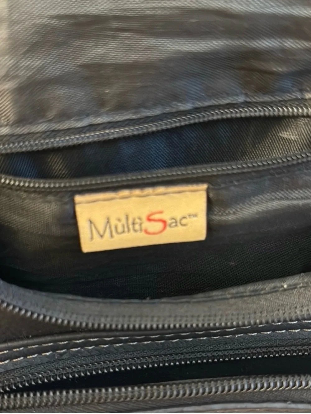 MultiSac Black Faux Leather Mini Backpack Multi Pocket Travel Bag